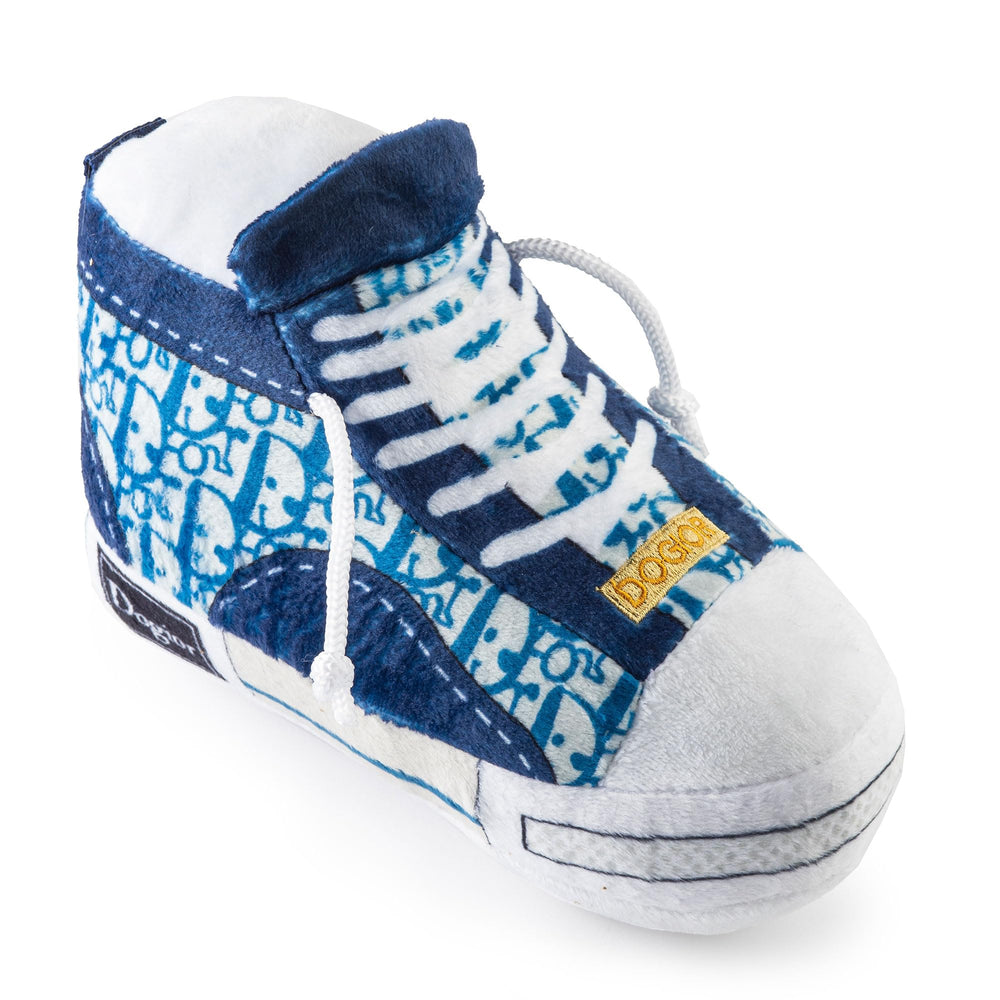 Dogior Haute Diggity Dog: zapatilla alto azul y blanco para juego con estilo.