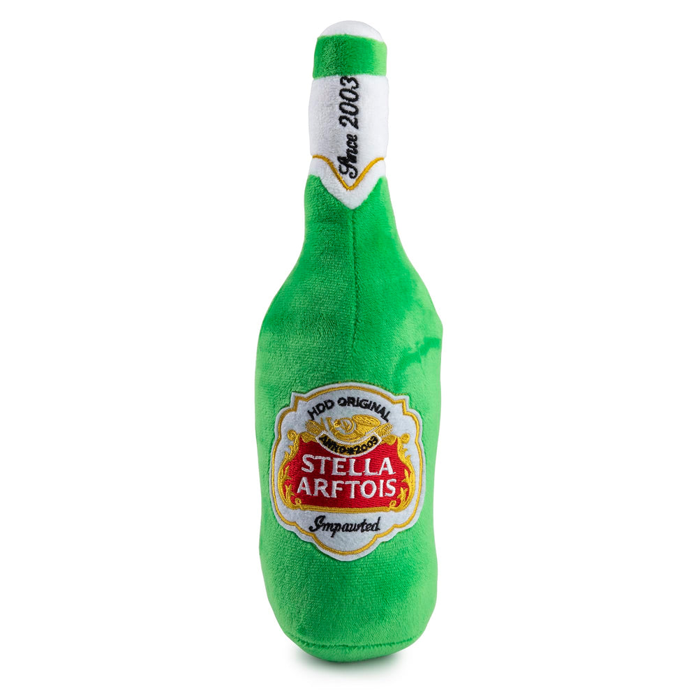 Stella Arftois peluche botella de cerveza, ideal para jugar y abrazar.