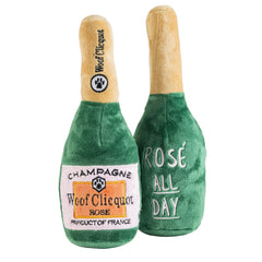 Juguete Woof Clicquot Rosé visto de espaldas con bordado Rose' All Day.