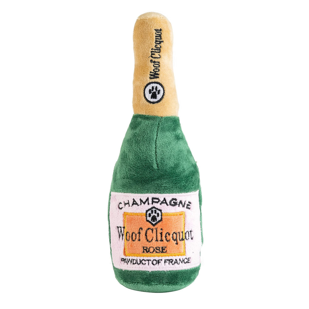 Haute Diggity Dog Woof Clicquot Rosé, frente del juguete para juego interactivo.