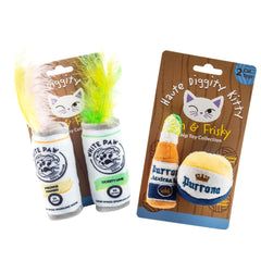 Haute Diggity Kitty White Paw Mango y Lima: lata con plumas para juego estimulante.