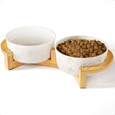 HB Design Co tazones cerámicos para perro con base de bambú antideslizante