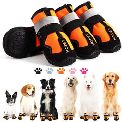Hcpet zapato naranja para perros con correa reflectante, ideal para caminatas nocturnas seguras.