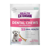 Health Extension Huesos Dentales Probioticos para perros pequeños promueven limpieza dental y digestión suave.