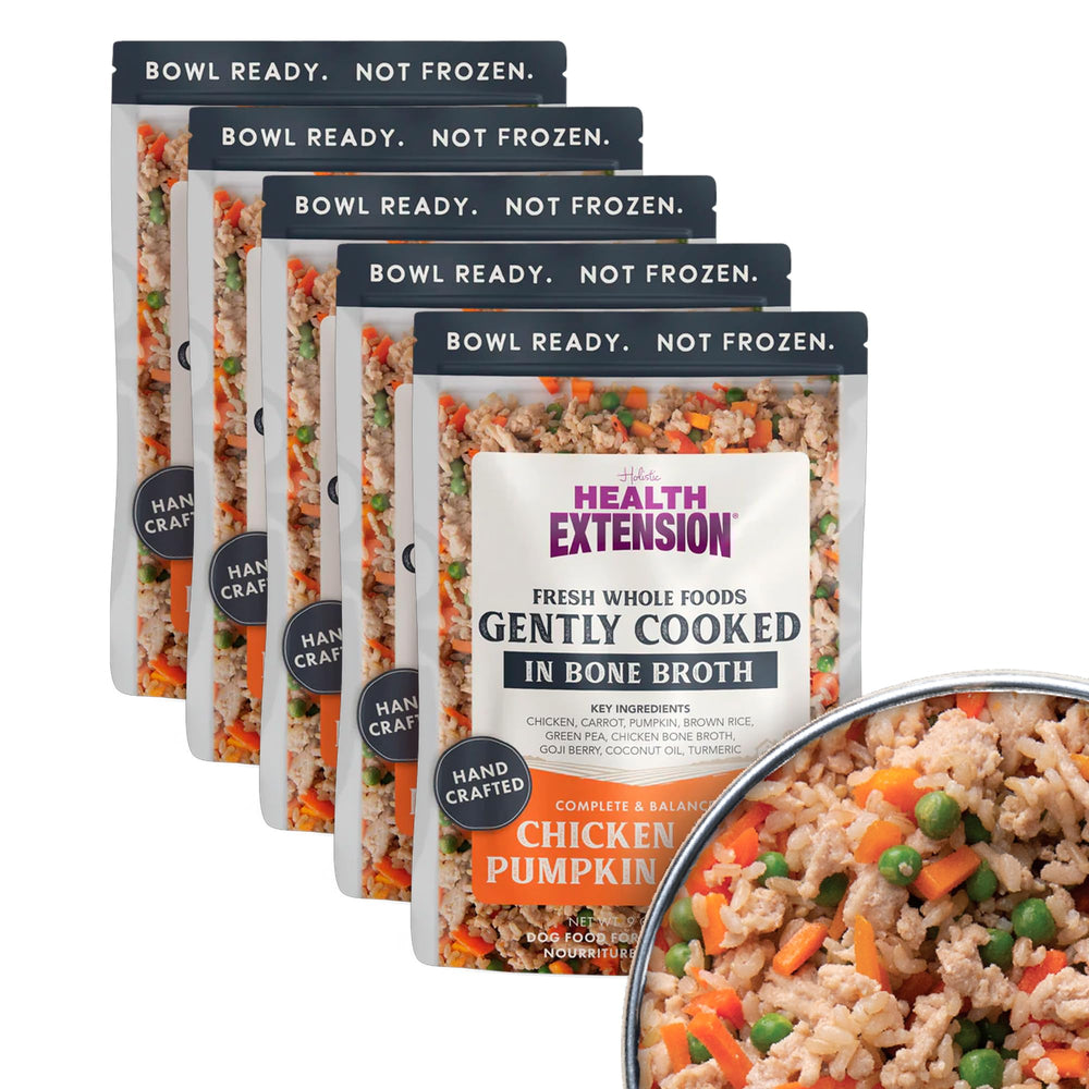 Health Extension Pollo y Calabaza en bolsa de 9 oz, lista para servir.