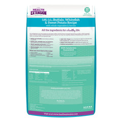 Health Extension sin granos Buffalo-Whitefish: proteína magra para perros pequeños.