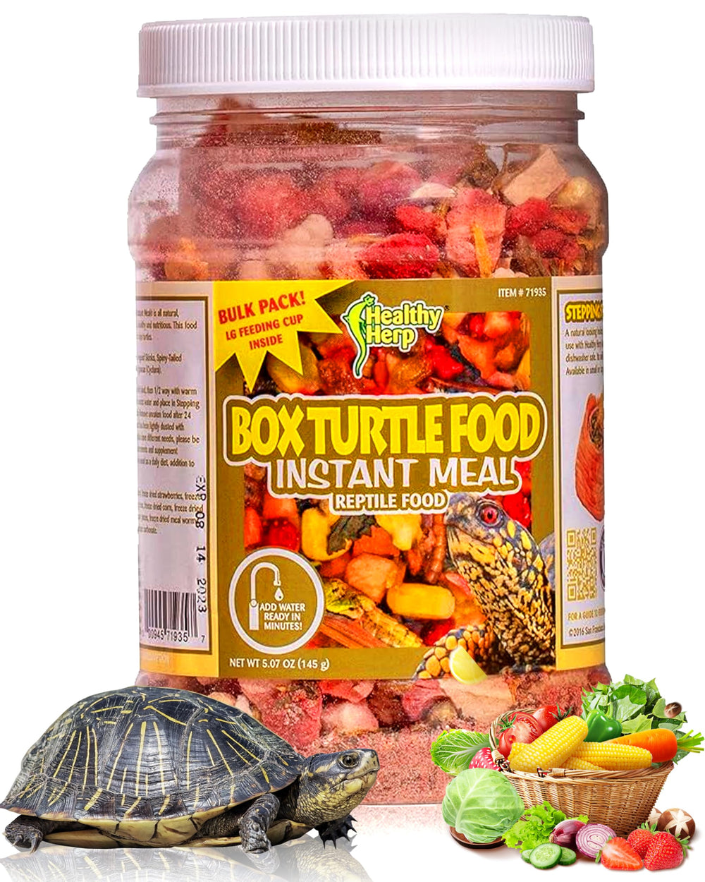 Healthy Herp empaque grande para alimento de tortugas de caja, fácil de almacenar