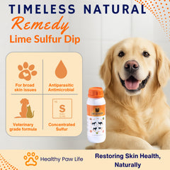 Healthy Paw Life dip azufre lima, aplicación sin enjuague para piel irritada en mascotas.