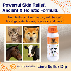 Healthy Paw Life Life dip azufre lima, dilución 4 oz por galón, uso seguro en casa.