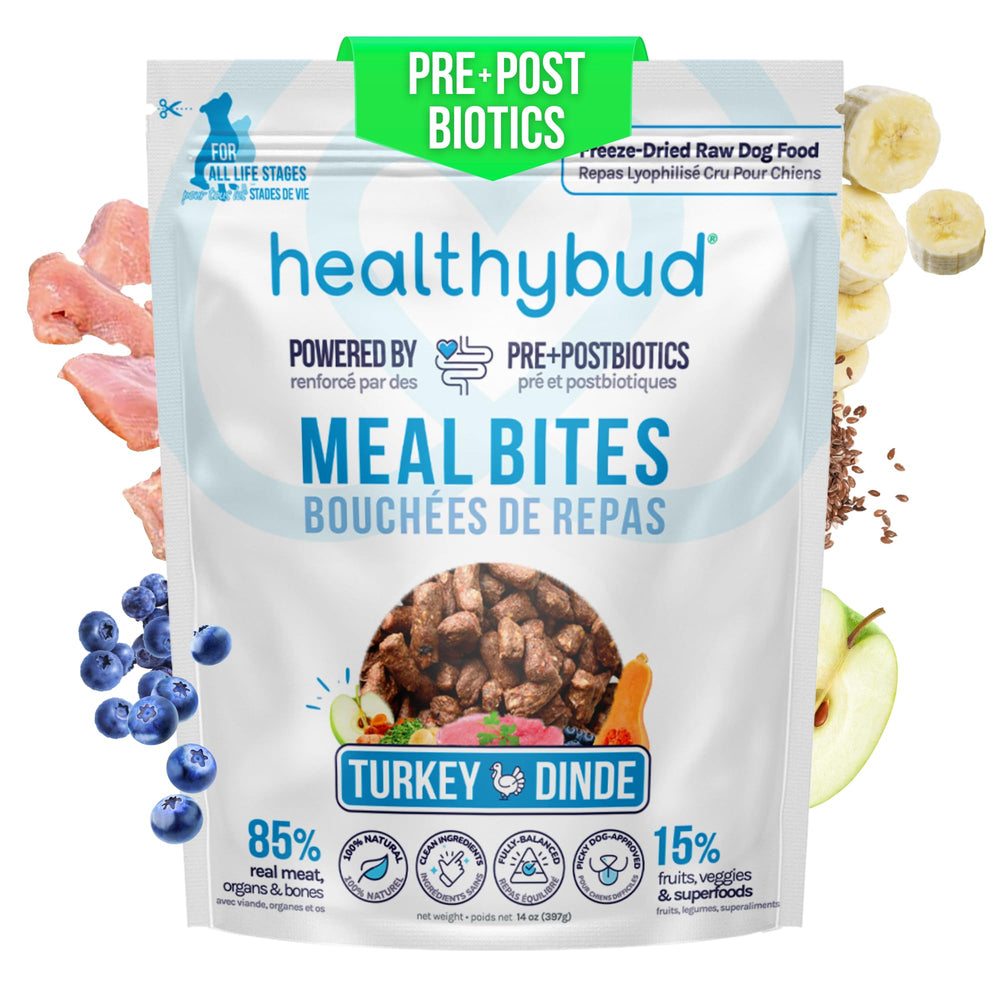 Healthybud bocados de pavo deshidratados, premio sabroso y proteico para perros.