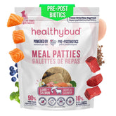 Healthybud hamburguesa de salmón en empaque, lista para servir como comida completa