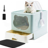 HelloMiao caja arena gato privacidad frontal para tranquilidad y limpieza del hogar