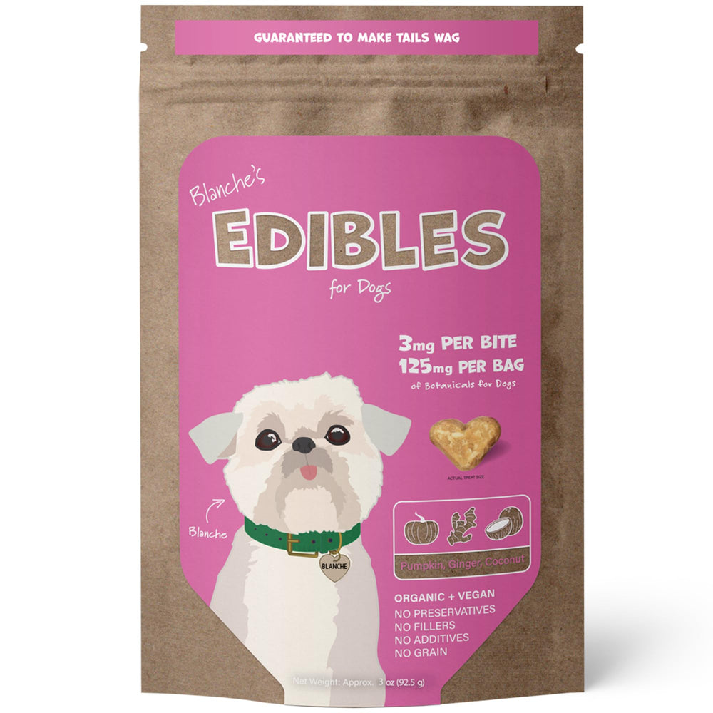 Hemp Dog Health Blanche, paquete frontal que sugiere relajación para perros nerviosos