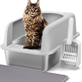 Henkelion caja para arena en acero inoxidable, duradera para gatos grandes.