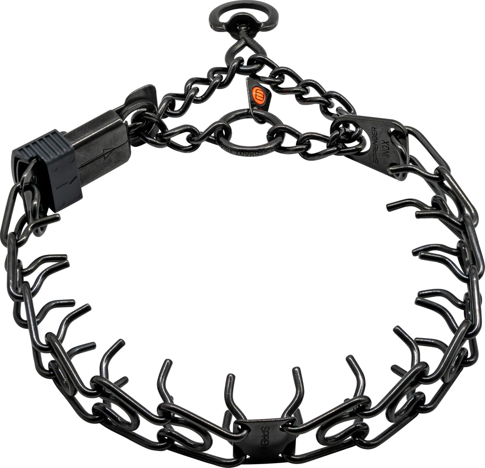 Collar Herm Sprenger para perro en acero inoxidable negro, entrenamiento seguro.