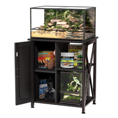 Herture almacenamiento izquierdo con gabinete y estante superior para accesorios.