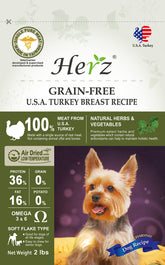 Herz alimento perro deshidratado al aire con pavo, tamaño 2 libras para todas las etapas.