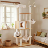 Hey-brother árbol para gatos de madera, vista frontal, complemento elegante para sala