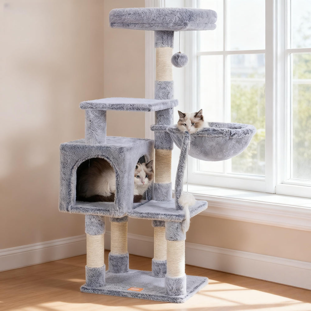 Heybly arbol gatos con juguete para juego seguro y entretenido.