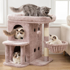 Heybly Arbol Gatos: Condo doble para gatos grandes, espacio privado para descansar.