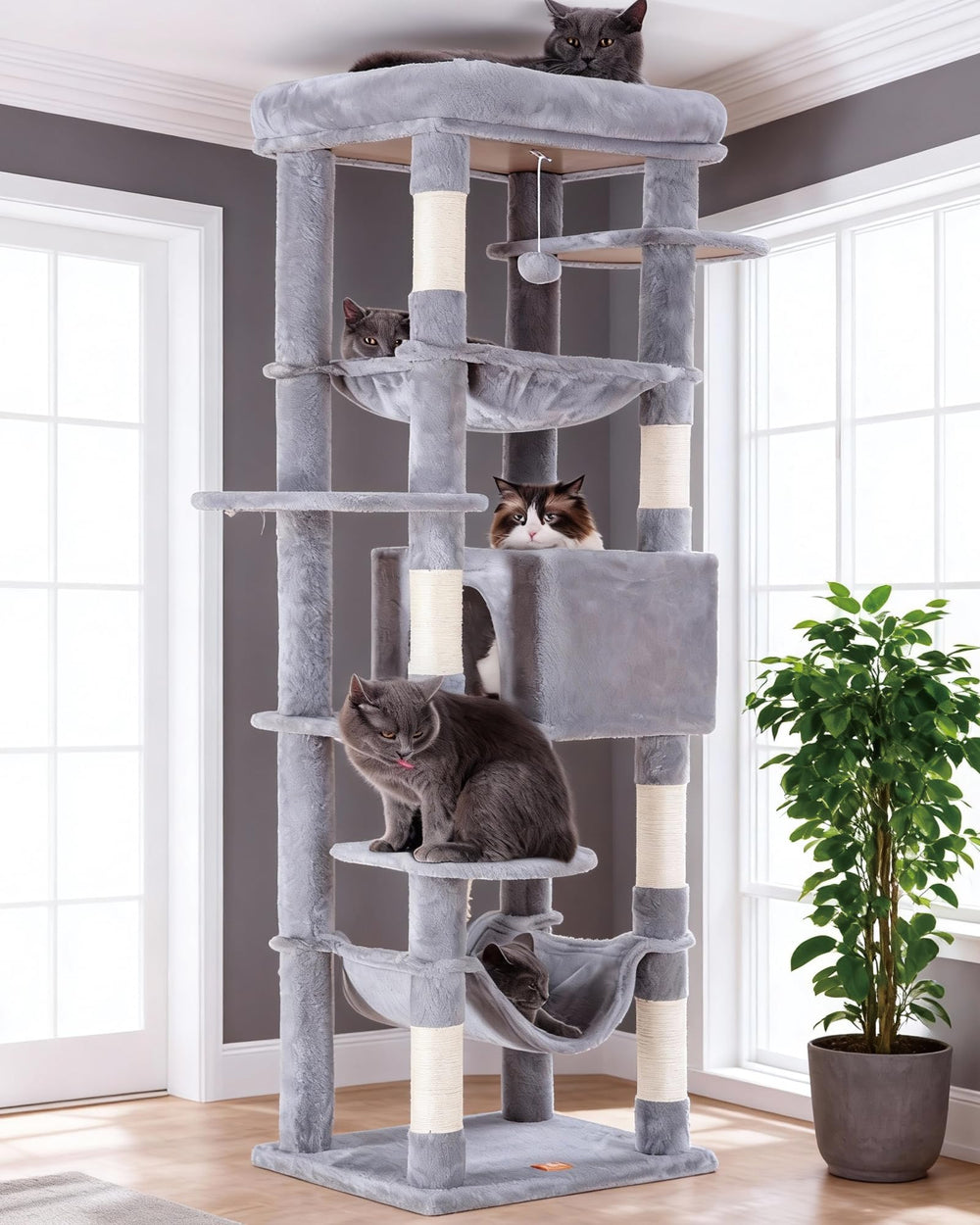Heybly árbol para gatos grandes, plataforma superior amplia para descanso cómodo y observación