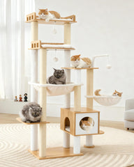 Heybly Cat Tree consola de madera con refugio seguro y cómodo
