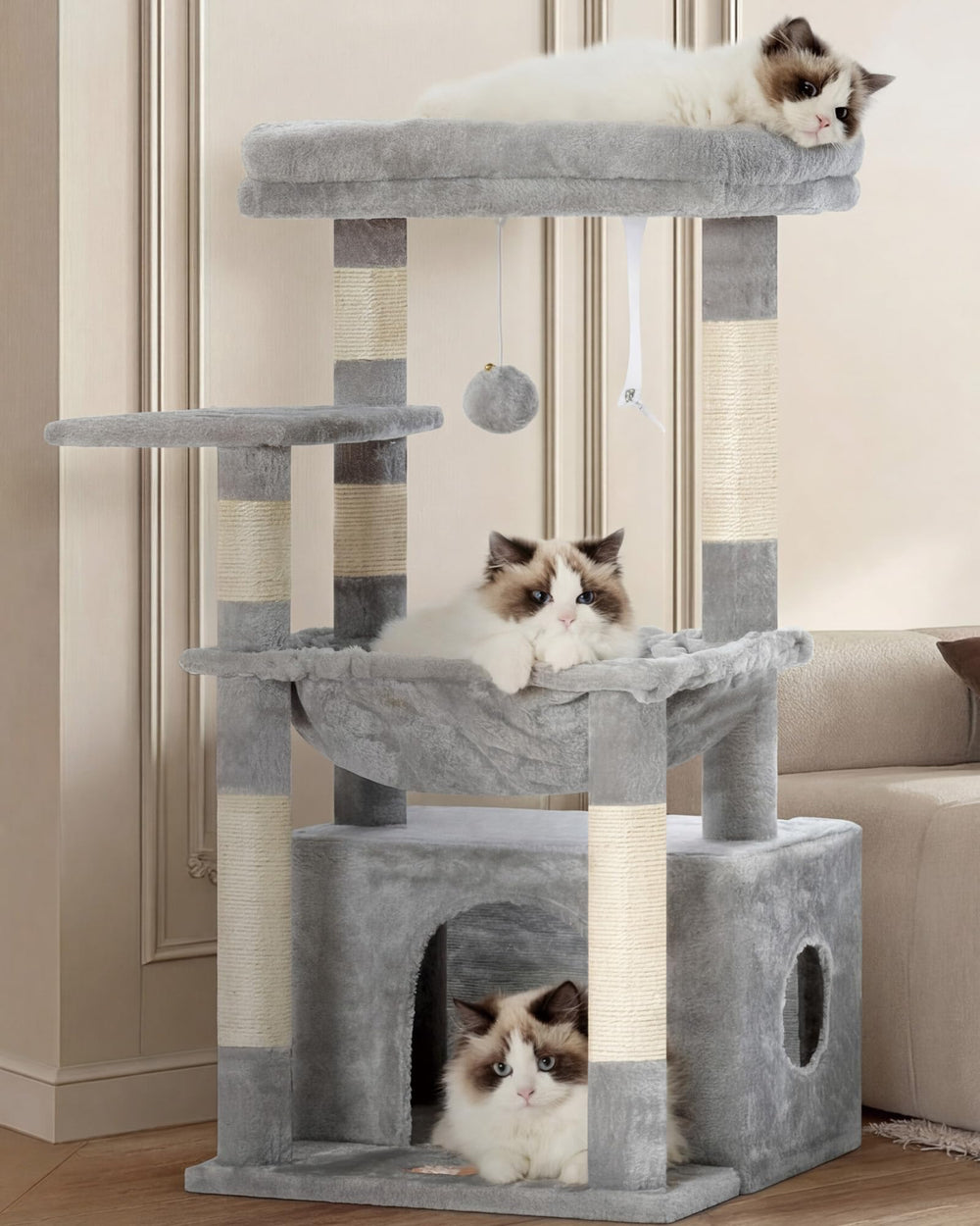 Heybly árbol para gatos con plataforma amplia para descanso cómodo en casa.