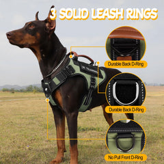 Heycahva arnés de servicio para perros, detalle MOLLE y parches para personalización.