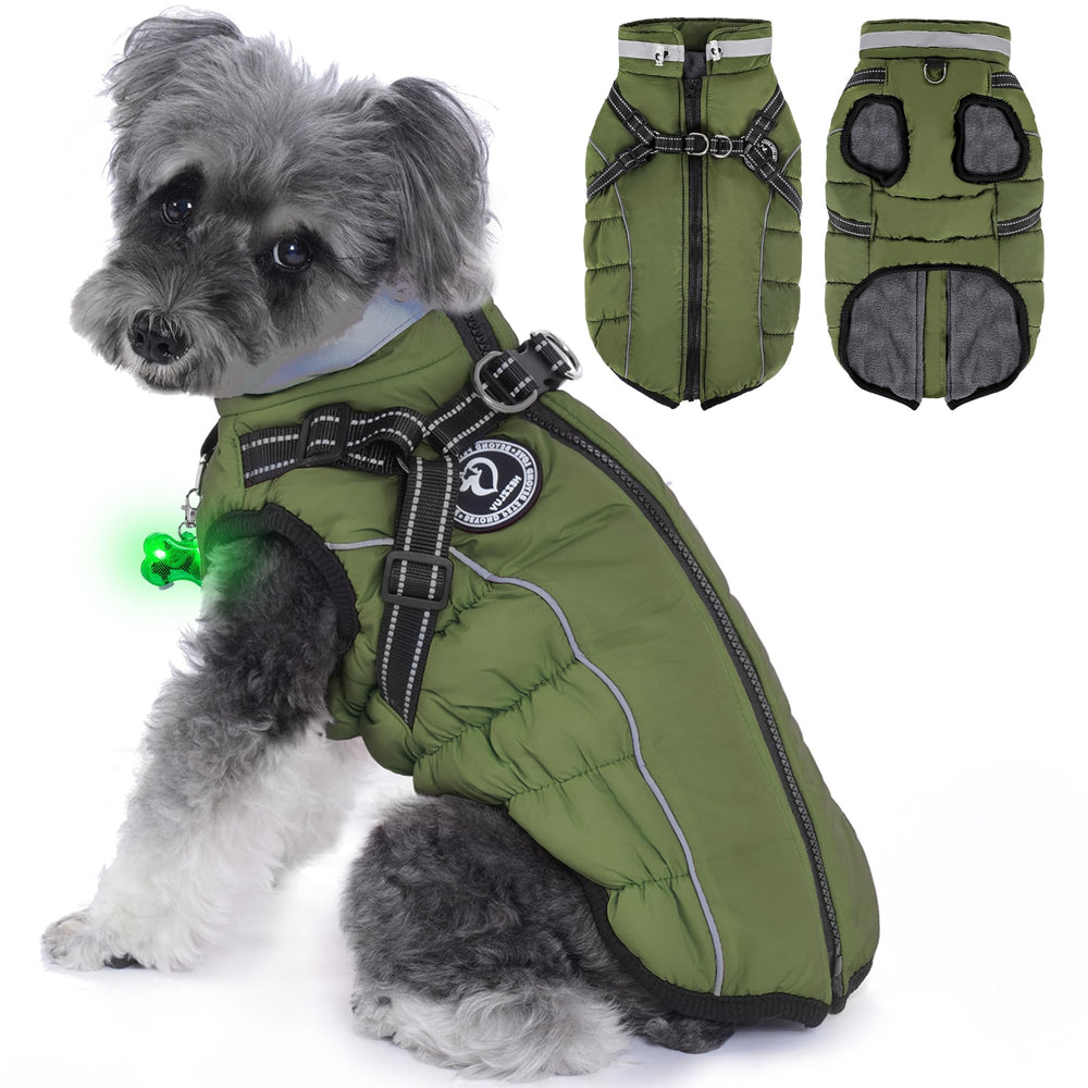 HezzLuv chaqueta impermeable con arnés integrado para paseos fáciles y seguros.