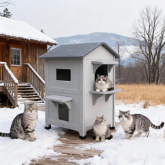 HiCaptain casa-gato exterior 2-pisos-aislada: refugio cálido para gatos ferales.