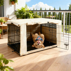 HiCaptain cubre-jaula para perro, vista frontal, protege del sol y facilita el descanso.
