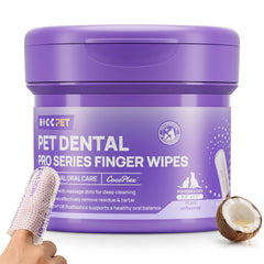 HICC PET: toallitas dentales para dedo de perro, vista frontal del envase, uso diario fácil