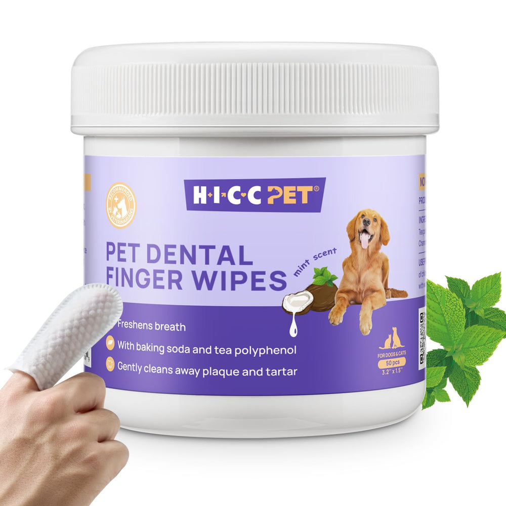 Toallitas dentales HICC PET para perros, limpieza suave y aliento fresco.