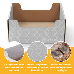 Hide & Scratch caja-gato descanso y juego, ayuda a proteger muebles.