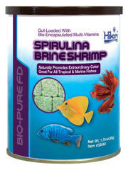 Hikari cubos espirulina artemia en envase práctico para mascotas.