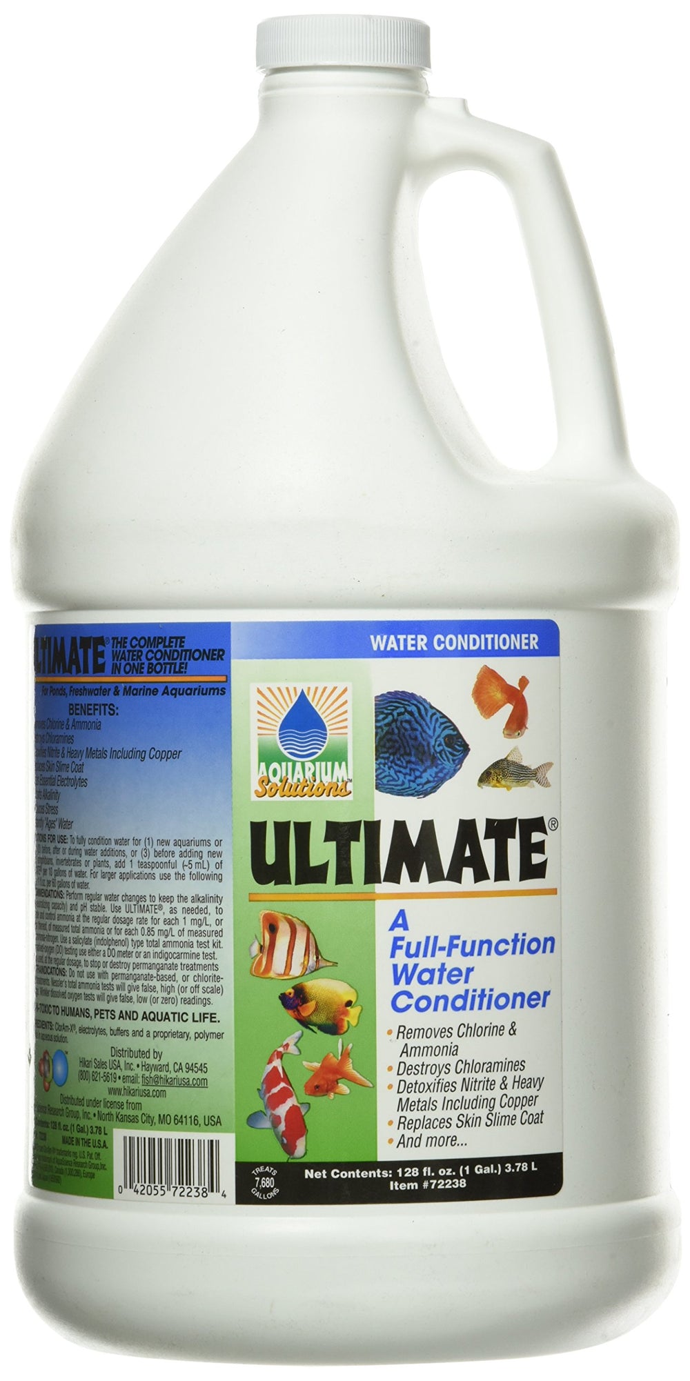 Hikari Ultimate Condicionador de Agua para acuario, vista frontal, facilita cambios de agua seguros.