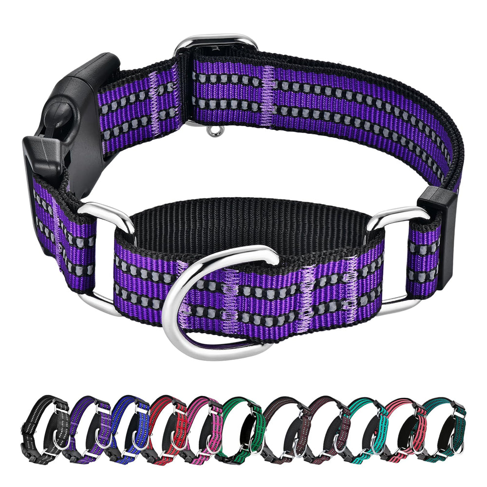 Hikiko collar martingale reflectivo púrpura medio para paseos nocturnos seguros.