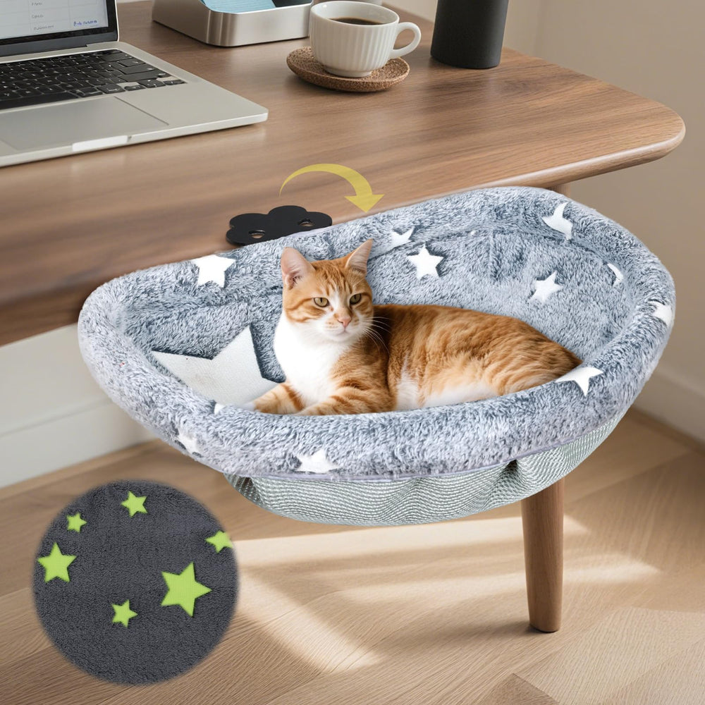 Himake cama de gato para escritorio con abrazadera, soporte estable para hasta 50 libras.