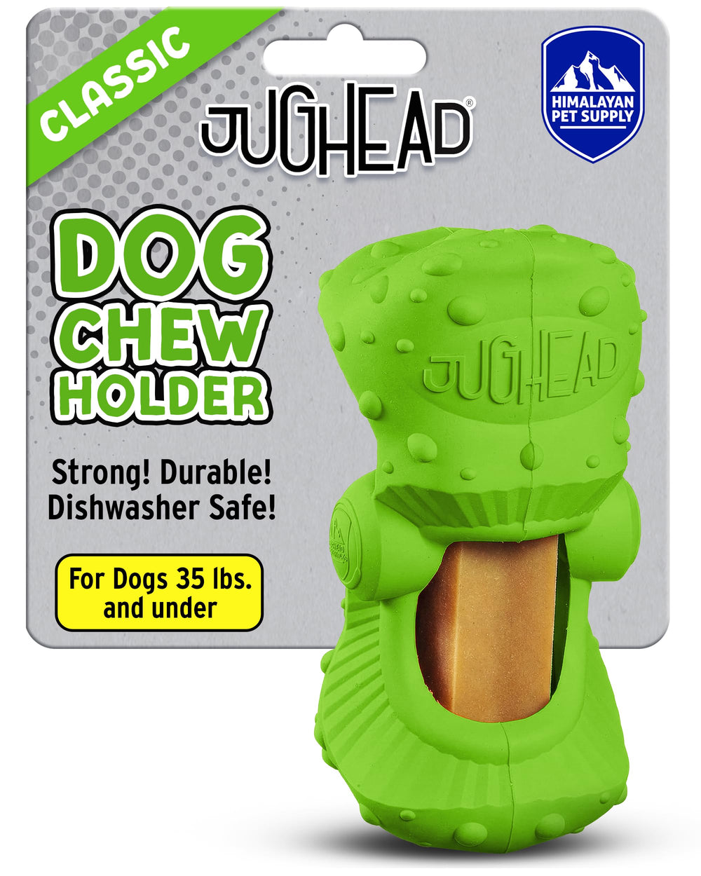 Himalayan Dog Chew Jughead Classic: soporte duradero para masticables, fomenta masticación lenta