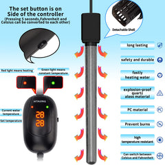 HiTauing calentador de acuario con control externo facilita lectura de temperatura.