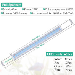 HITOP LED para acuario, 63 diodos WRGB, colores vivos