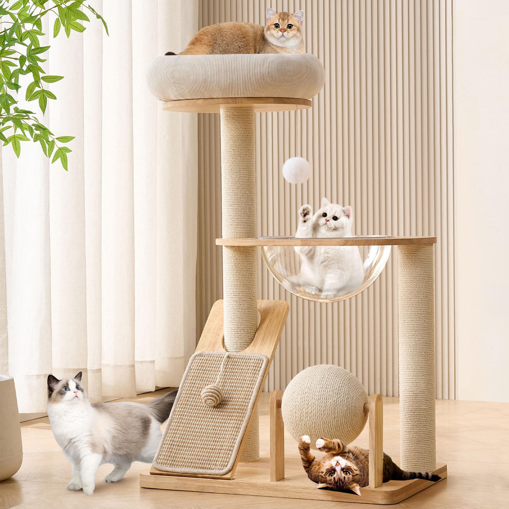 Arból para gatos HITTITE de madera con poste rascador para juego diario