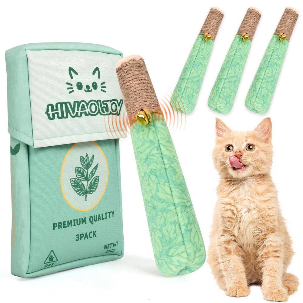 Juguete de HivaolJoy con menta gatuna, cuerda dental y campana para gato, ideal para juego interactivo.