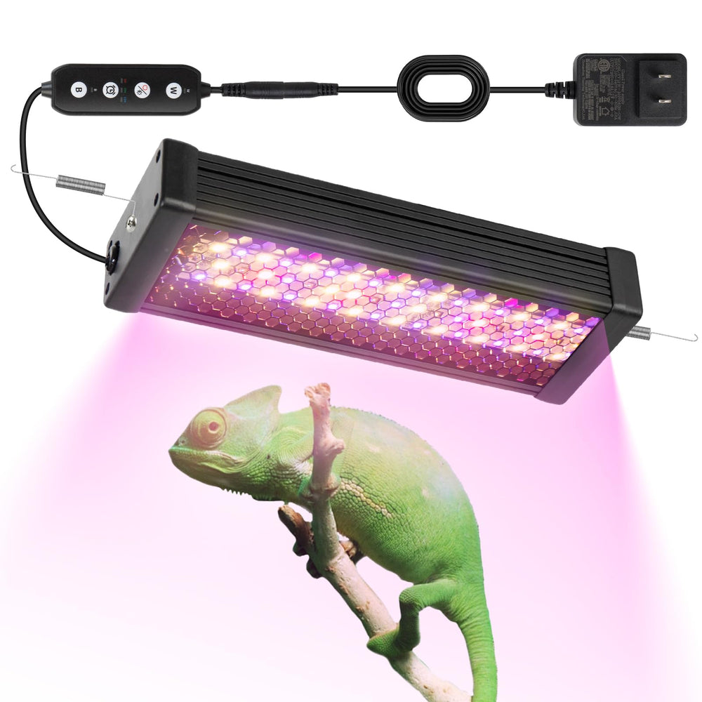 Lámpara UVB HNRLOY para reptil, vista frontal, iluminación estable para el terrario.