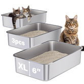 Holintan bandeja arena acero inoxidable grande – frente, fácil acceso para gatos grandes.