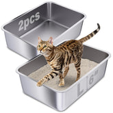 Holintan caja de arena en acero inoxidable, vista frontal, diseño duradero para múltiples gatos.