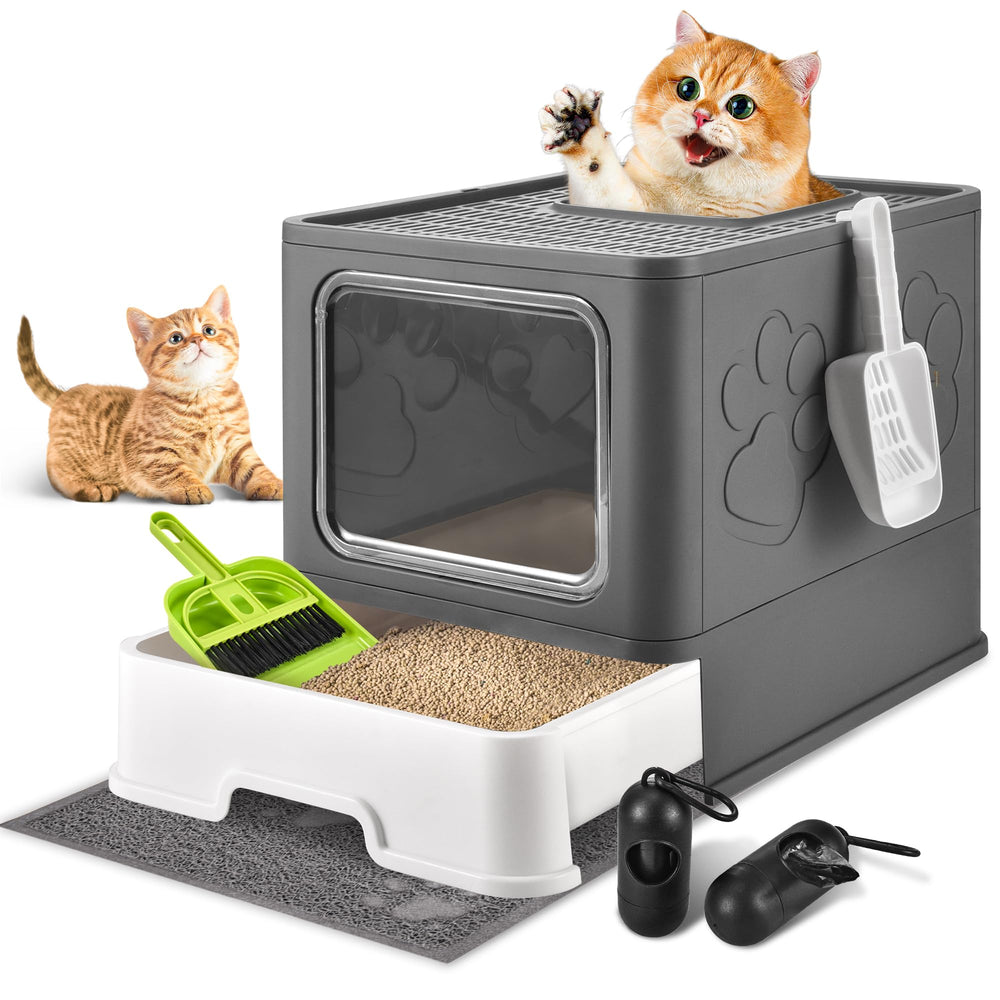Homagico caja-arena-gatos-plegable gris: espacio amplio y privacidad para gatos.