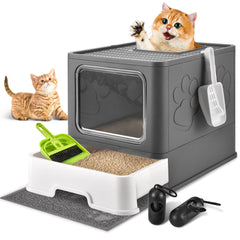 Homagico caja-arena-gatos-plegable gris: espacio amplio y privacidad para gatos.