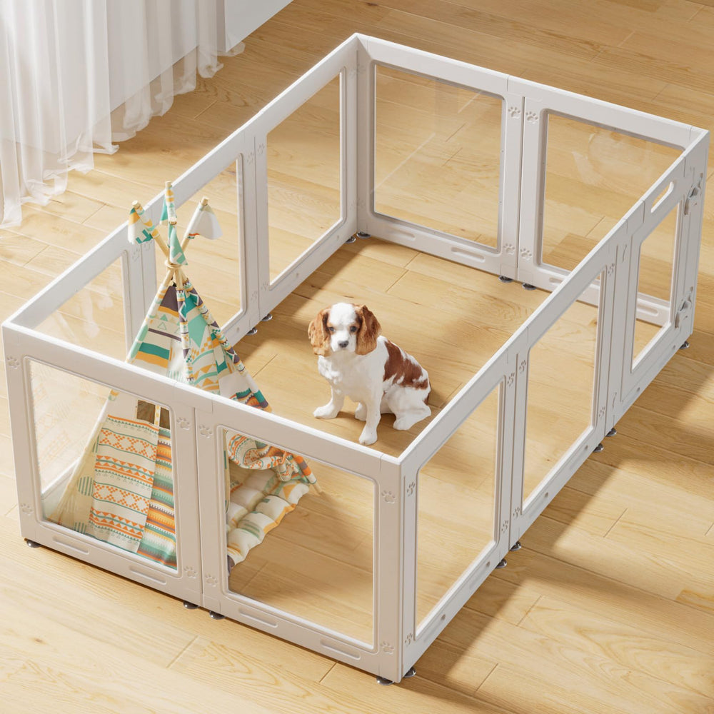 Homelio corral de perros acrílico transparente con puerta para interiores y visión clara