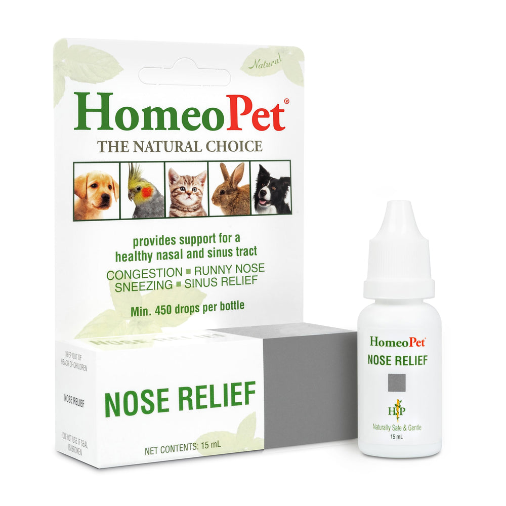HomeoPet Alivio nasal, botella de 15 ml para apoyo nasal en mascotas.